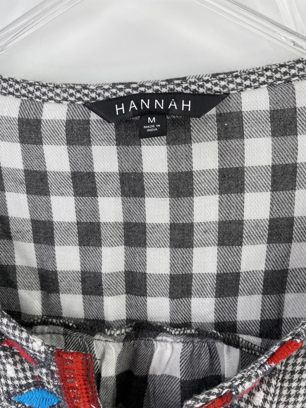 Hannah Black & Wh Check Boho Western Style Top M - Picture 6 of 7